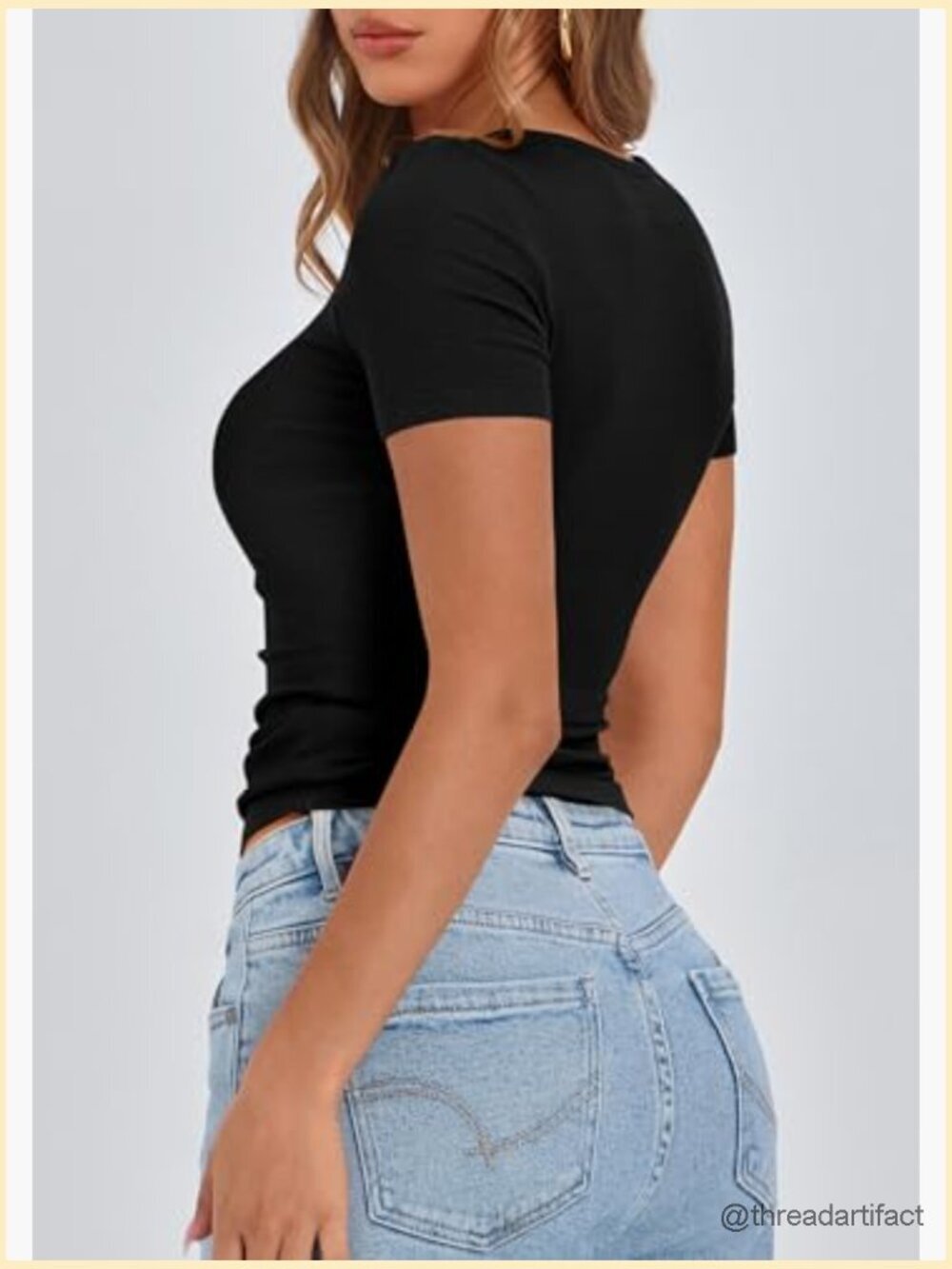 Women's Ribbed Henley T-Shirt - Short Sleeve Slim Fit Button Front Blouse - Picture 2 of 7